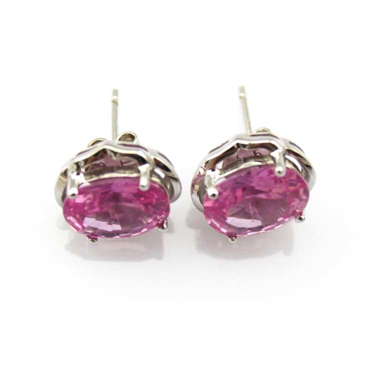 925 Silver Jewelry 8mmx10mm Oval Pink Cubic Zircon Earrings (PSJ0433)