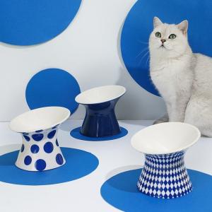 China Blue Diamond Pet Ceramic Cat Bowl Food Water Slow Feeder Dog Bowl wholesale
