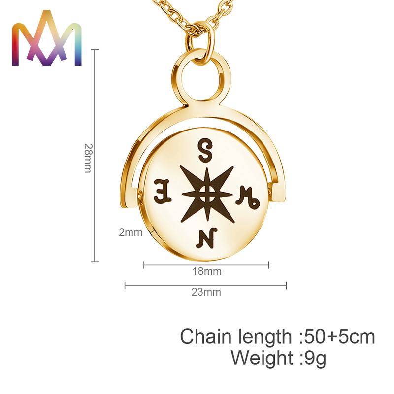 Hypoallergenic SS304 Vintage Compass Pendant Necklace