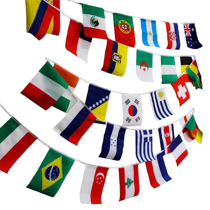 OEM ODM Triangle Flag Bunting Custom 100D Polyester Fabric Triangle String Flags