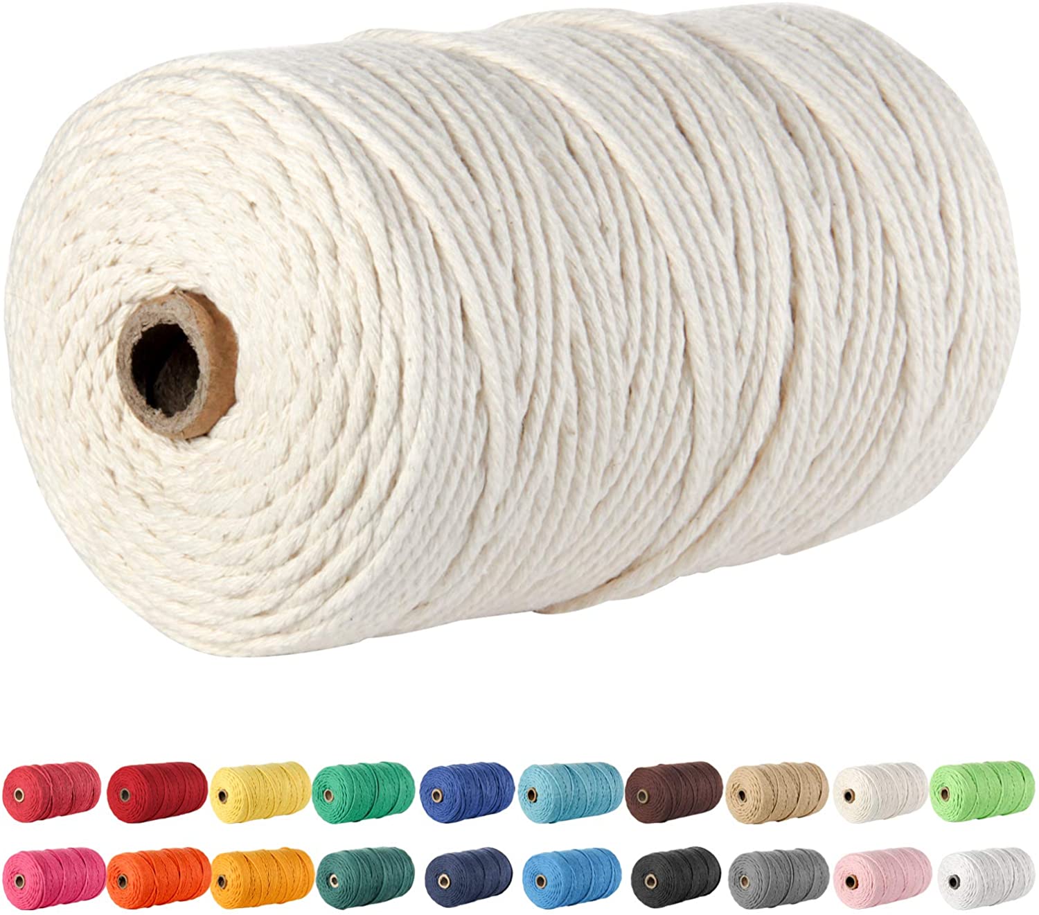 5mm Macrame Cord with Core and 3 Strands of Eco-Friendly Cotton