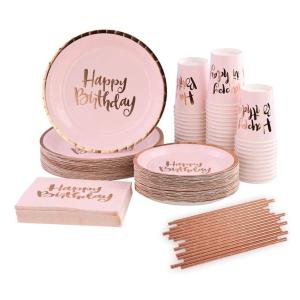 China Pink Gold Pink Paper Plates And Cups Napkins wholesale