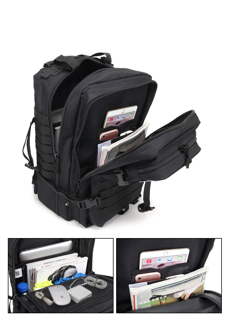 Oxford Black Tactical assault backpack 45L Molle System With Heavy Duty Zipper