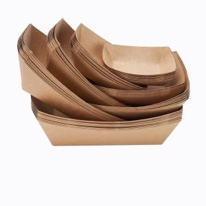 China Microwavable Handy Kraft Paper Food Boats , Greaseproof Brown Kraft Food Trays wholesale
