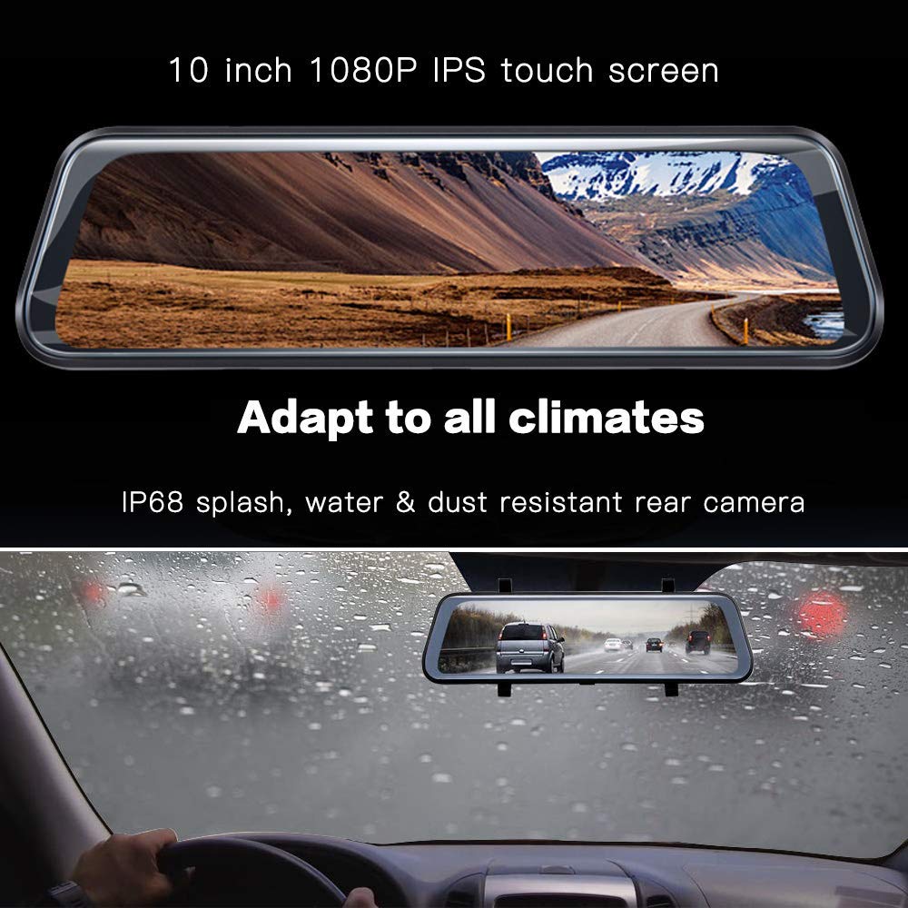10inch 1080P Dash Cam Front And Back 170 Degree wide View Angle