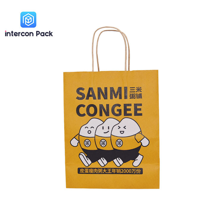 Customized Kraft Paper Shopping Bags Brown Color Take Away Food Bag