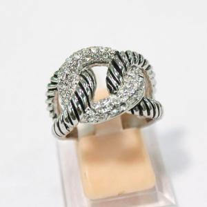 China (R-19) Designer Fashion Jewelry Pave Cubic Zircon Crossover Silver Ring wholesale