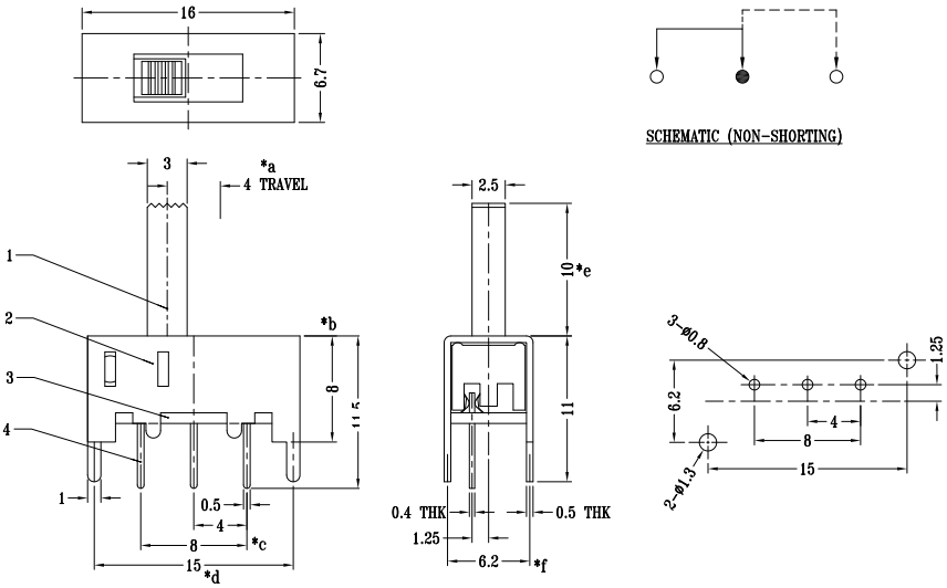 Slide Switch,1P2T Long Handle Surface Mount Sliding Switch ,Vertical Push Tact Switch,Interruptor On-Off Toggle Switch