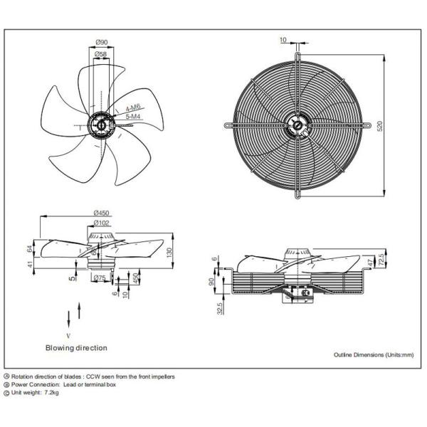 Enclosure Axial Flow Fan Airflow AC 220V Cooler Industrial Carbon Steel YWF4E 500 Black