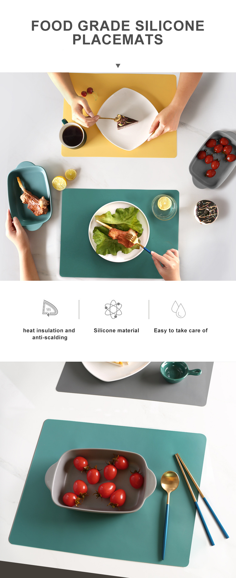 BPA Free Anti Slip 0.75mm Silicone Table Mat 40x30cm