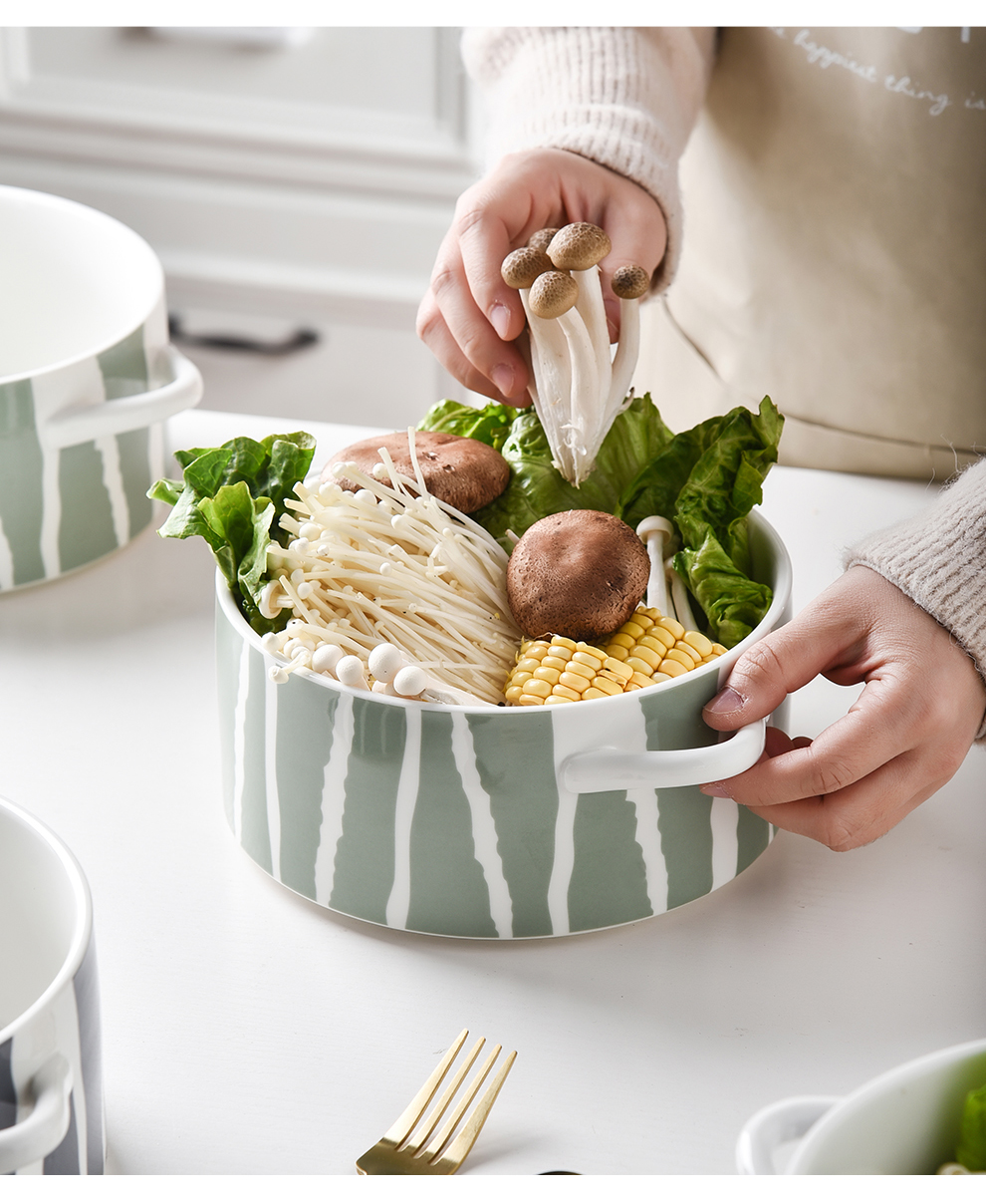 Business Gifts Modern Customized Ceramic Ramen Bowl Set With Handles Blue And Green