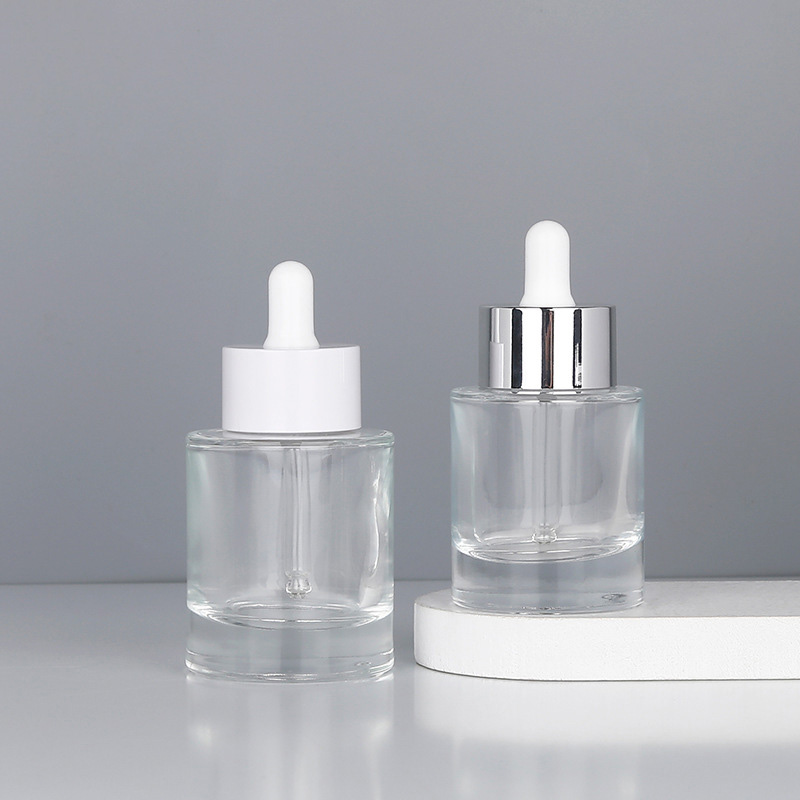 Customized Accepted Essential Oil Small Round Empty Shiny Silver Gold Dropper Oil Bottle with Unique Flower Basket Rubber