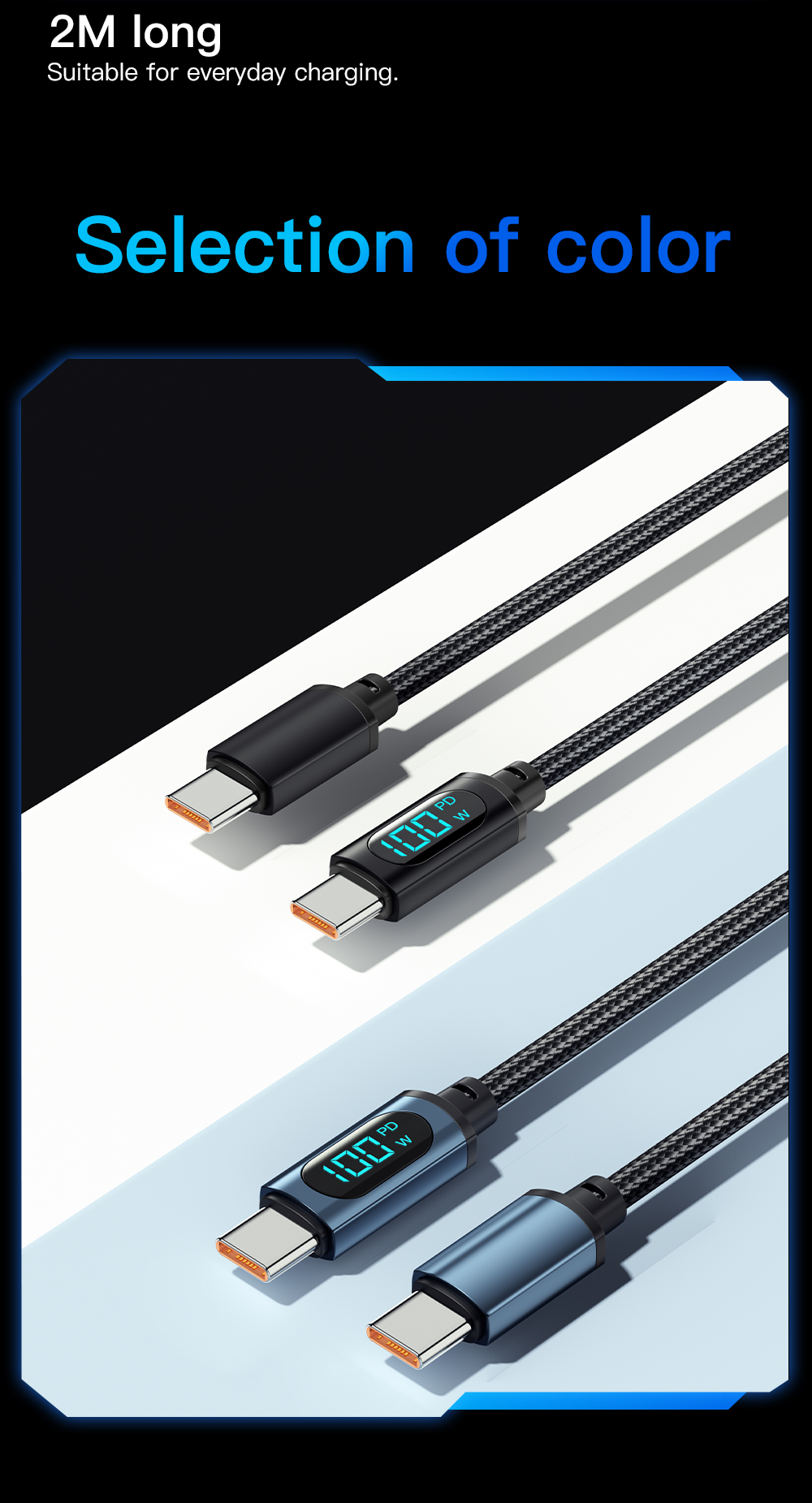 LED Digital Display Fast Charging USB Cable 1M 2M 27W 100W OEM/ODM For Mobile Phone