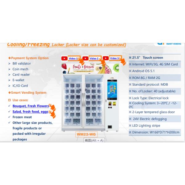 22 Inch Frozen Vending Machine For Meat Cheese Ice Cream Locker Size Customized