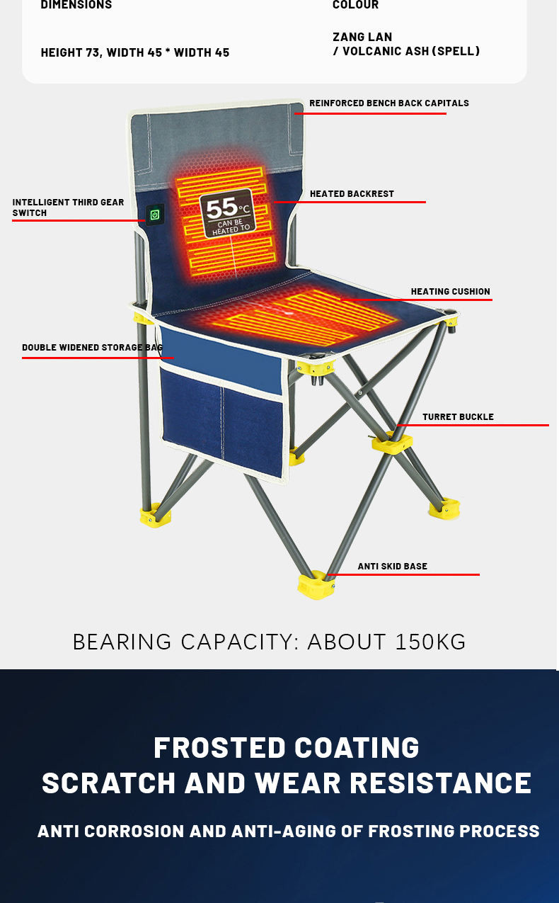 Outdoor Heated Fishing Chair Camping Heated Chair Folding Chair