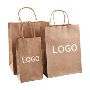 China Recyclable Fast Food khaki Kraft Takeaway Paper Bags Logo Printed wholesale