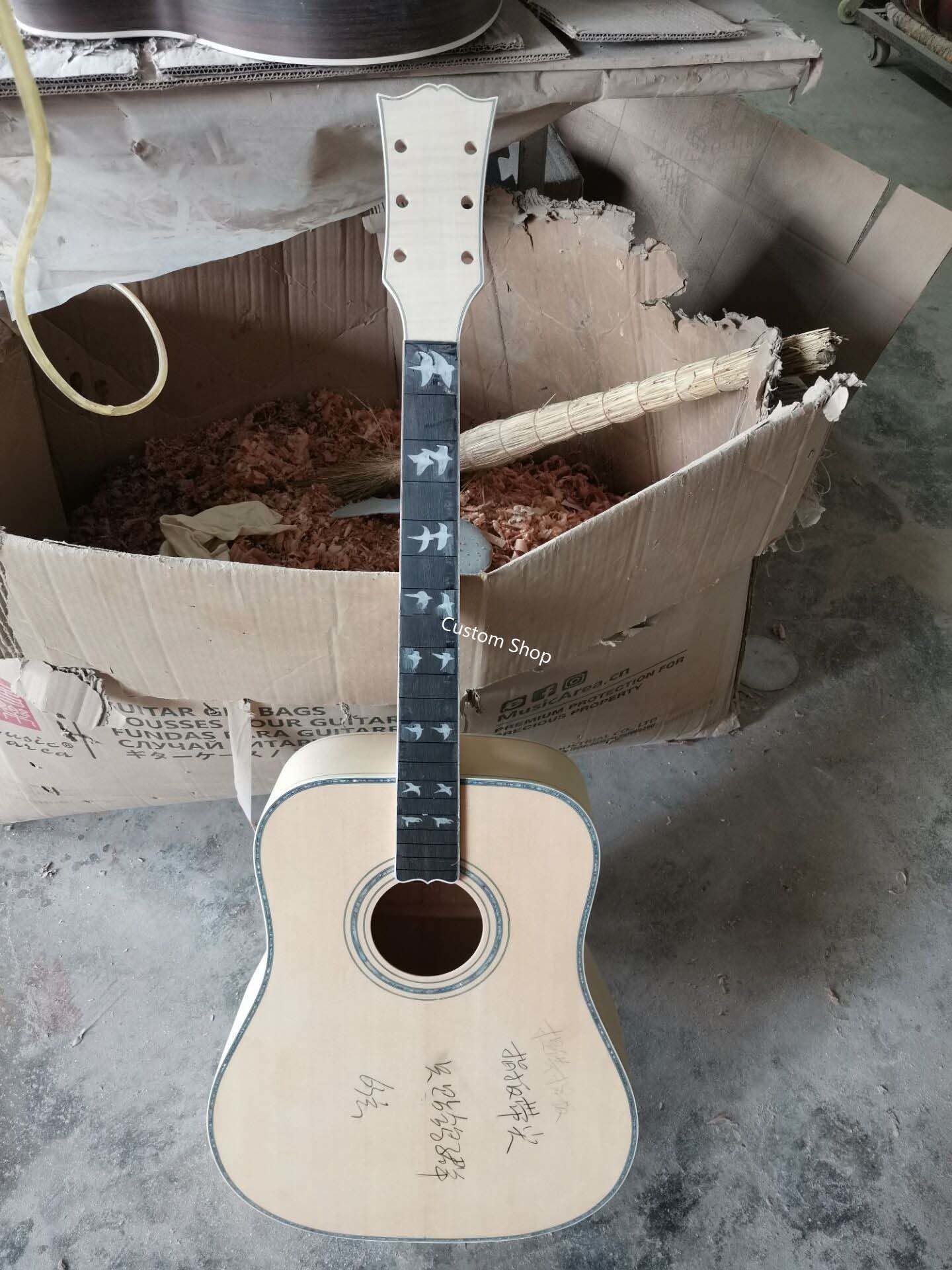 Custom Dark Brown Burst Solid Wood OM-42 / 45 Style Acoustic Guitar