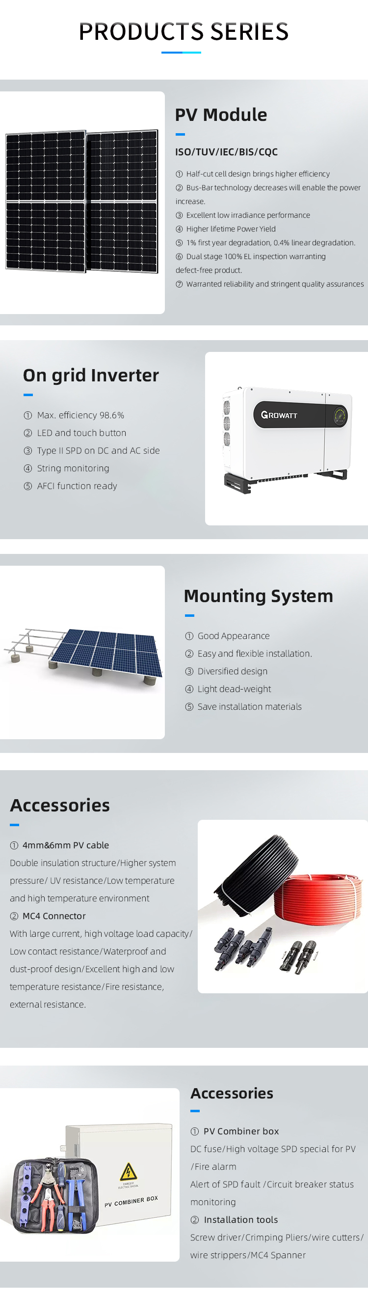 Commercial On Grid Solar Power System 100KW 200KW 300KW 500KW