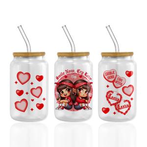 China Custom Logo UV DTF Cup Wrap Transfers For Libbey Glass Tumbler Valentine'S Day Cups Wraps wholesale