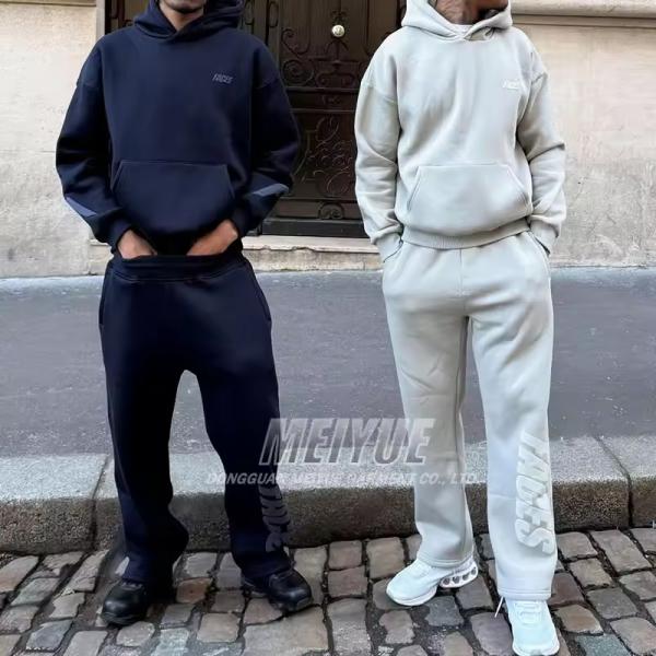 Custom Clothing Pullover Embroidery Logo Hoodie Puff Print Stacked Baggy Sweatpants Cotton Tracksuit Set