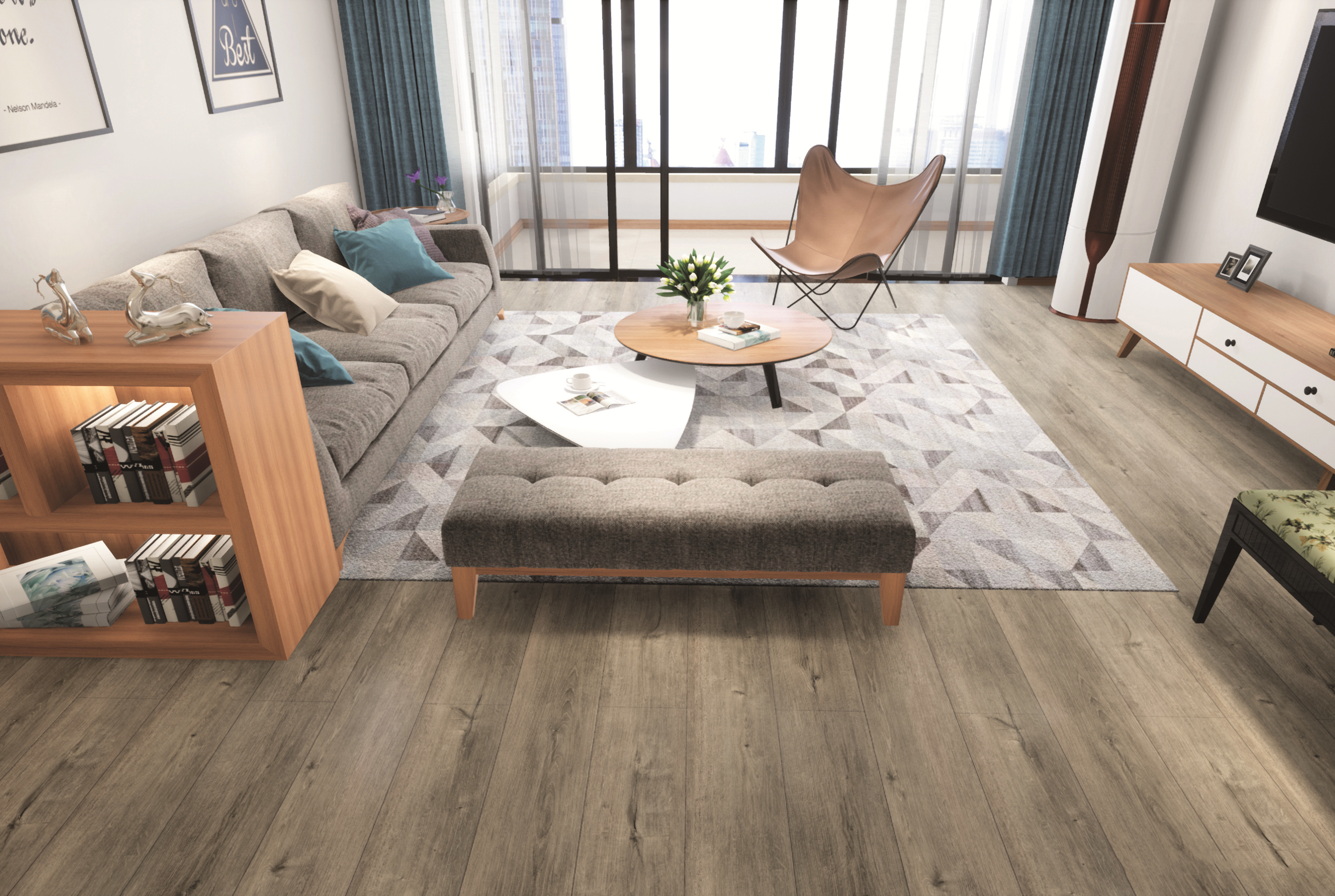 1220x183mm Wood SPC Flooring Shock Resistance Thin Stone Plastic Composite European Grey Oak GKBM DP-W82238