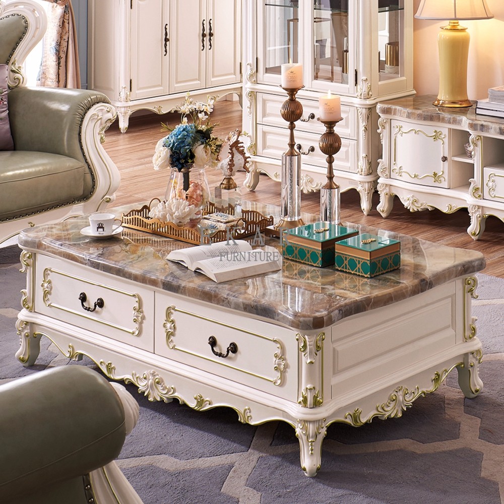 Living Room Luxury Carved Oak Black Coffee Table