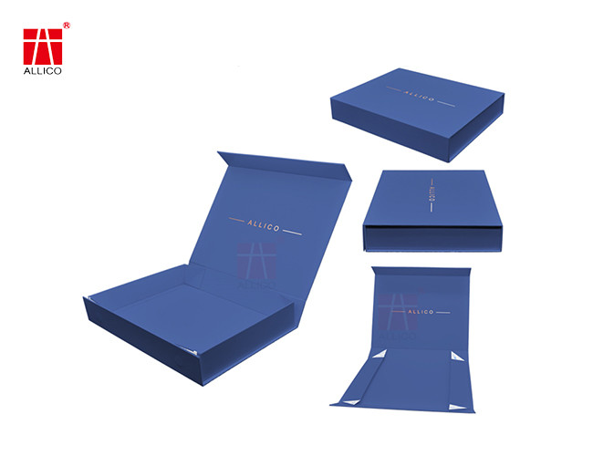 Blue Flat Foldable Packaging Box 600-800gsm Gold Foil Logo