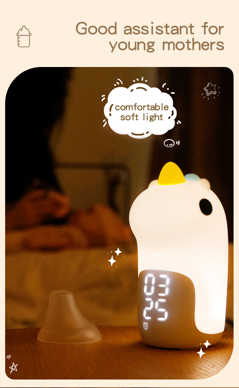Mini Smart Unicorn Silicone Night Light Alarm Clock Support Dimmer Customized Designs
