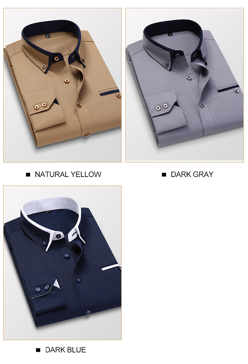 Casual Style Men's Business Long Sleeve Shirt Korean Plaid Non-ironing Slim Fit Shirt