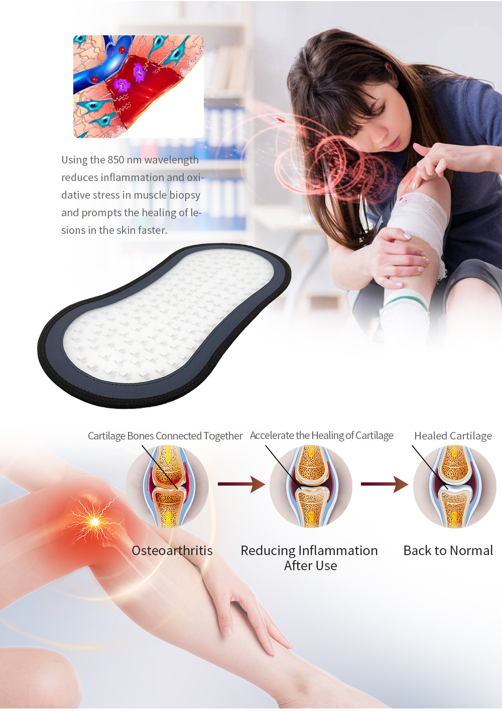 PLT Deep Infrared Light Therapy Pads Flexible Wearable Infrared Knee Wrap At Home