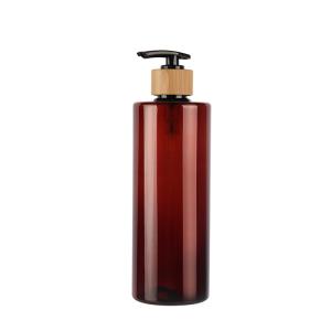 China 60ml 80ml 100ml 120ml 150ml 180ml 200ml 250ml 300ml Elegant Amber Flat Shoulder PET Bottle With Natural Bamboo Lotion Pump wholesale