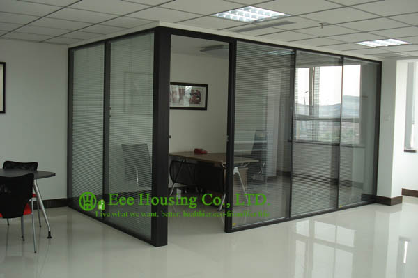 Aluminum Frame Fixed Partition For Office With Louvers, Double Glazing