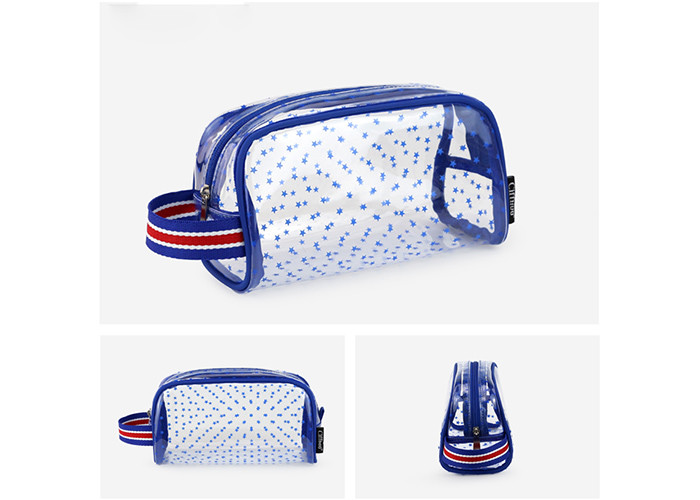 Promotional PVC Transparent Bag , Kids Pencil Case With PP Webbing Stripe Handle