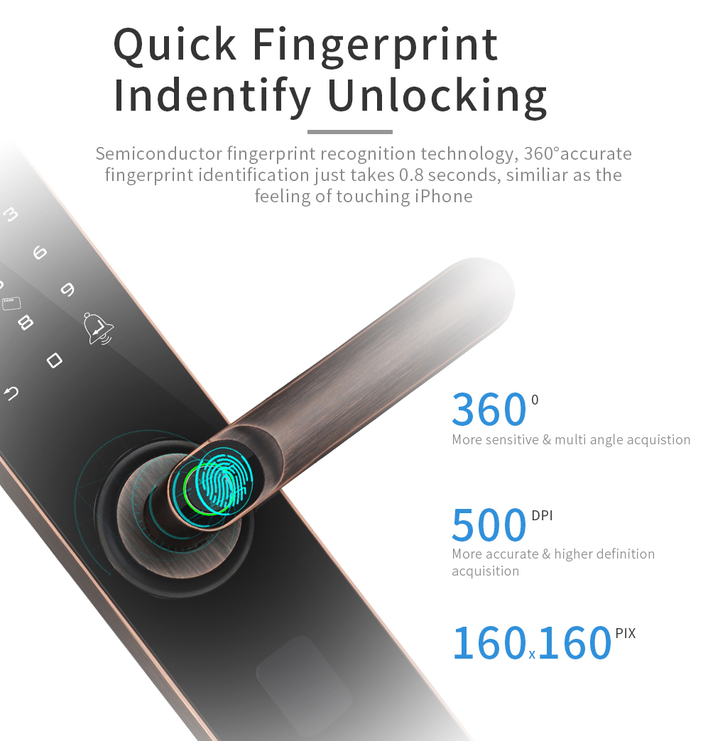 500DPI Intelligent Fingerprint Password Lock 4 AA Alkaline Batteries