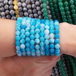 Blue Weathered Agate Loose Bead Strands Semi Precious Stone Matt Frosted Cracked
