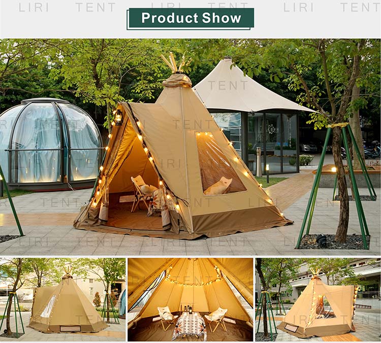 Outdoor Camping Waterproof Canvas Tipi Tents With Wood Stove