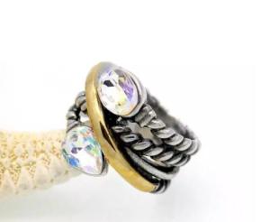 China Fashion Silver Gold Two -Tone Crossover Cubic Zircon Gemstone Women Ring (R-91) wholesale