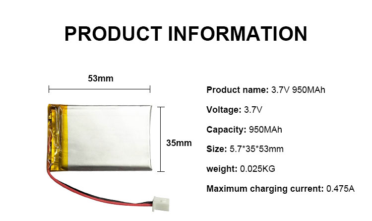 3.7v Lithium Polymer Battery 950mah 1000mAh LiPo Battery Cell 583450 603450
