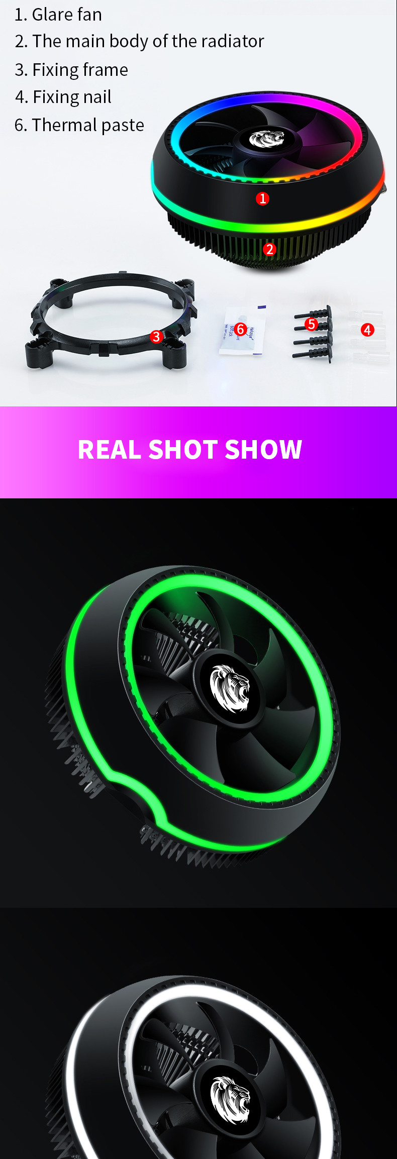 UFO High Power CPU Cooler Fans Processor Heatsink Colorful Light 2900rpm 12v PC Air 38CFM