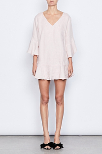 Women Fashion Plus Size Elbow Bell Sleeve Linen Bow Tie Mini Dress for Women
