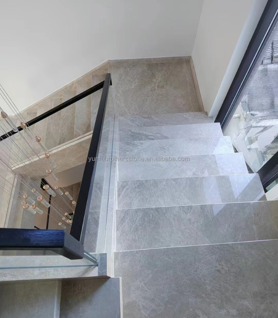 Natural Stone Straight Stair Modern Indoor Grey Marble Anti Slip Staircase Tiles