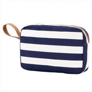China Printed Blue White Striped Canvas Women Storage Makeup Bags Cases wholesale