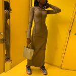 Casual Slim Fit Anti Wear Long Sleeve Hooded Maxi Dress For Fall Winter