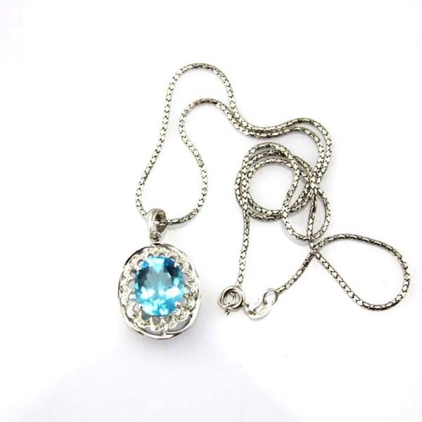 Women Jewelry 9mmx11mm Blue Topaz CZ Diamonds Sterling Silver Pendant Necklace (PSJ0199)