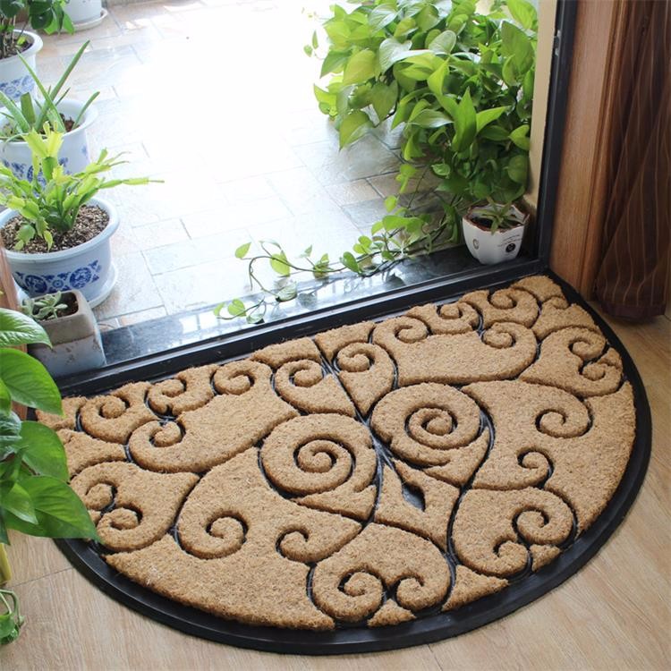 Waterproof Coir Entrance Matting , Half Moon Rubber Door Mat Puzzle Style