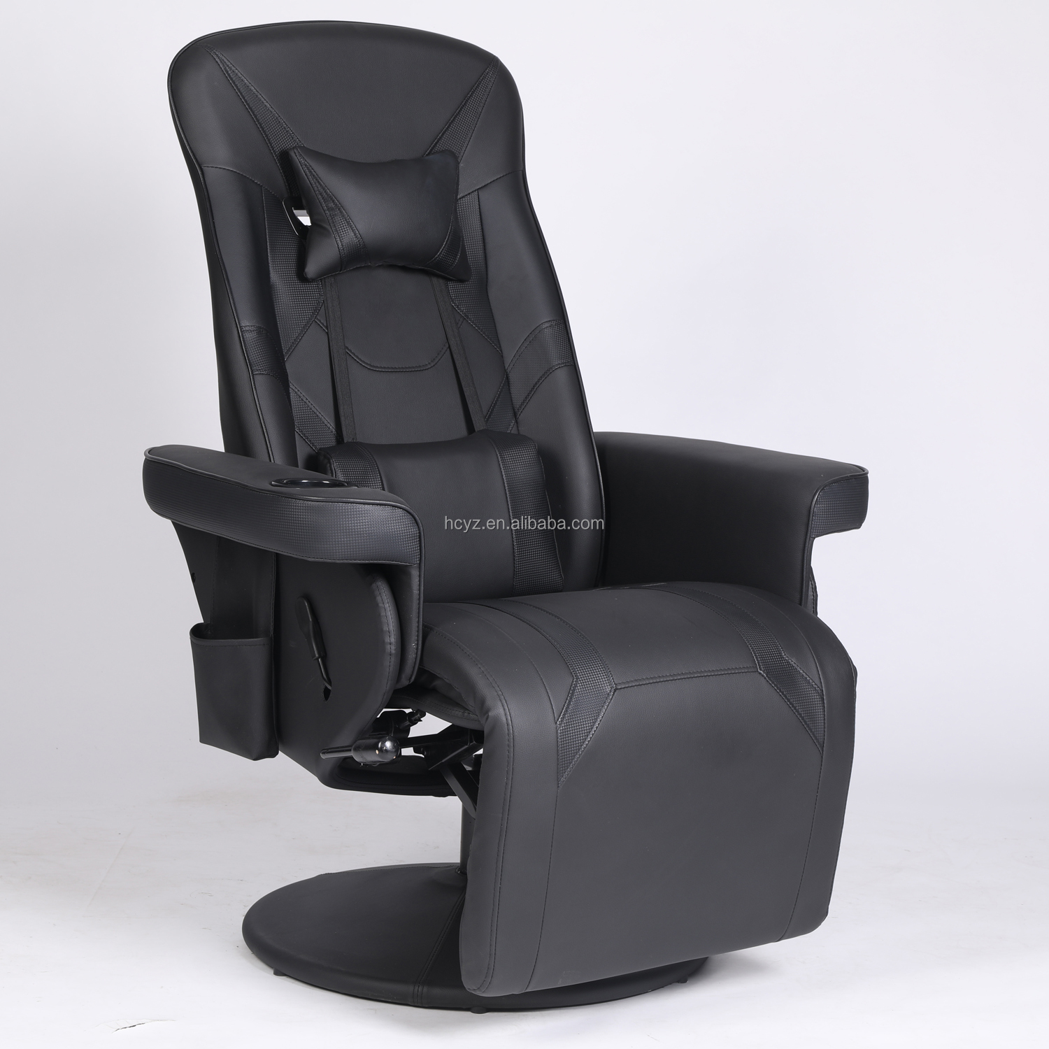 Black Racing Style Luxury Gaming Chair with Cup Holder and Footrest