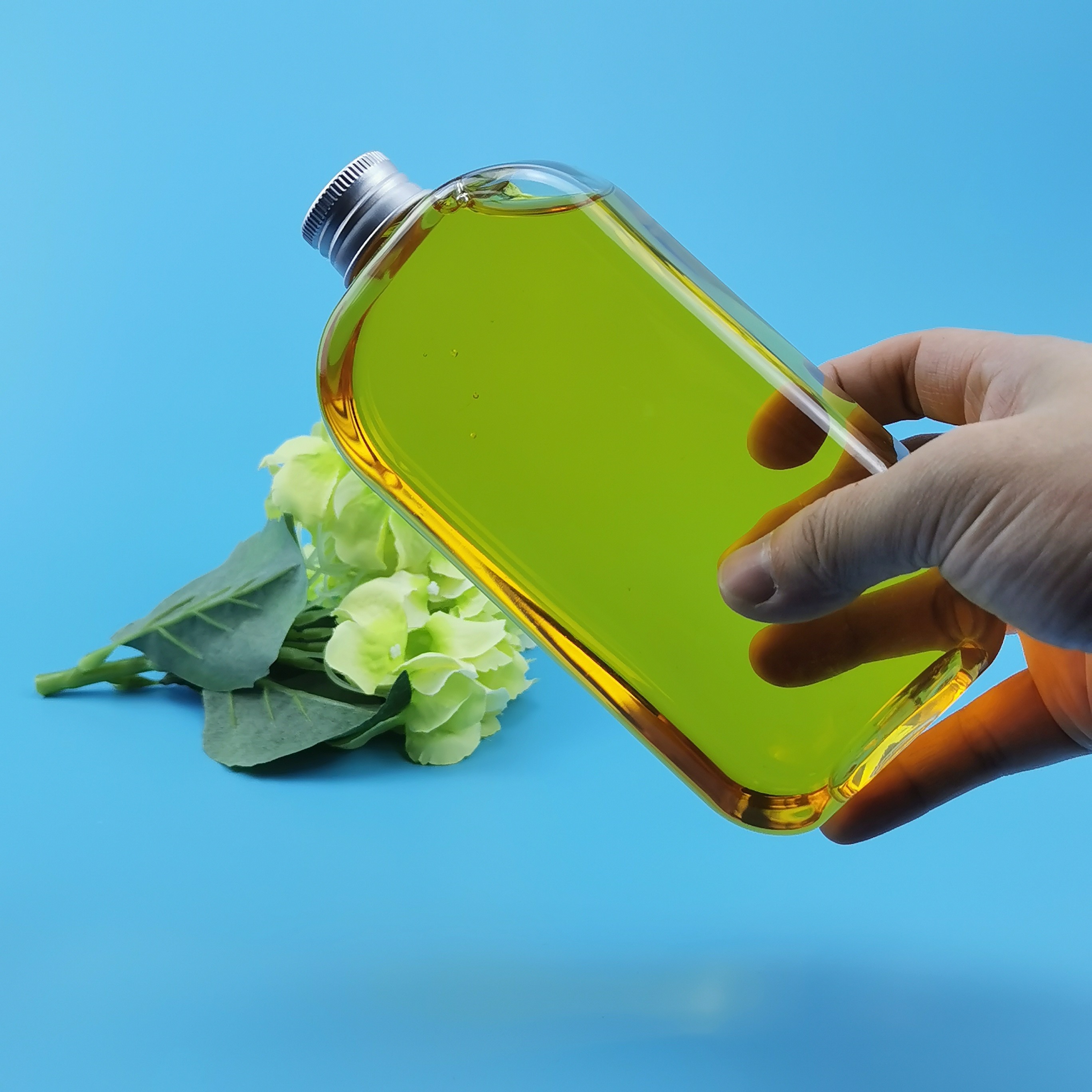 36g Flat Square PET Clear Plastic Juice Bottles With aluminum Lids