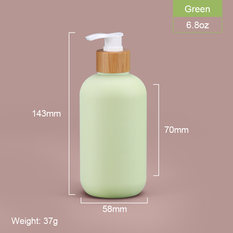 Shampoo Bottle with Bamboo Lid HDPE Plastic Type Soft Touch Empty Body Lotion Container