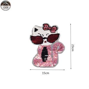 China Sunglasses Cat Reverse Sequin Patch / Sequin Iron On Patches For Bags / Shoes wholesale