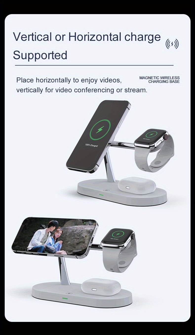 4-in-1 Magnetic Wireless Charging Stand Night Light Included Charging Distance 5mm